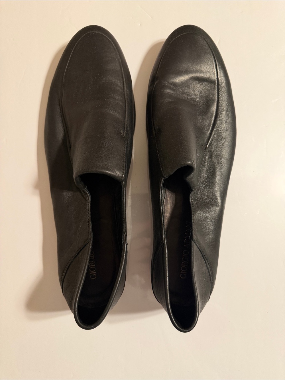 Giorgio Armani Convertible Black Slip On Nappa Leather Loafers Almond Toe NWOT